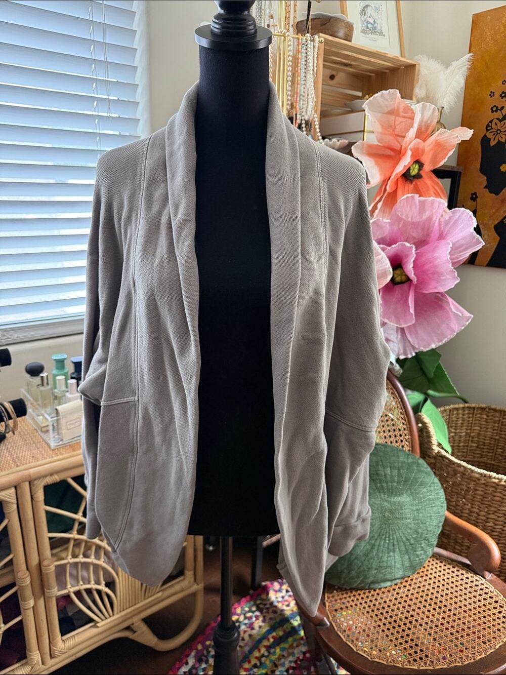Barefoot Dreams Malibu Taupe Brushed Terry Open Front Circle Cardigan Sweater